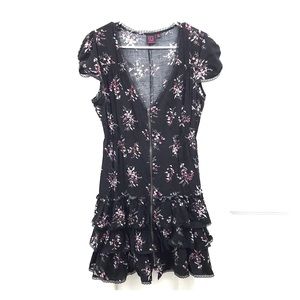 Black and Pink Floral Lace-Trimmed Dress